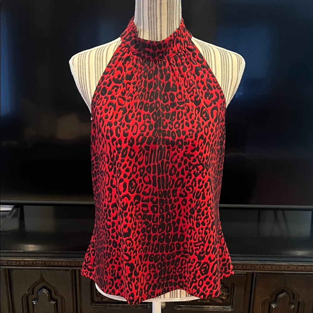 Michael Kors Red Leopard Print Halter Top